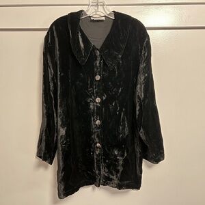 Vintage DAVID DART Black Crushed Velvet Button Up Boho Tunic Shirt Top L